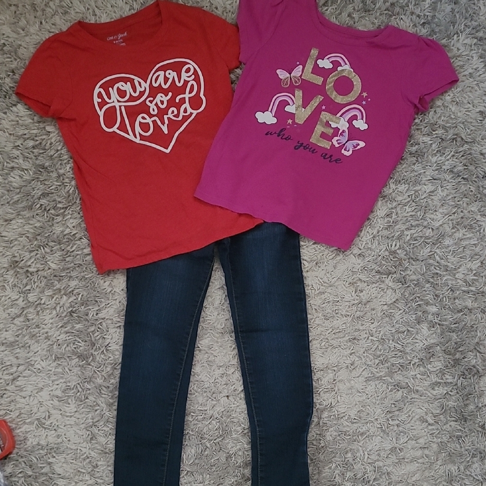 Cat & Jack Red and Pink Graphic Tees W/ Jeans